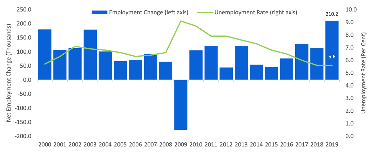 Strong employment gains, but the unemployment rate held steady in 2019