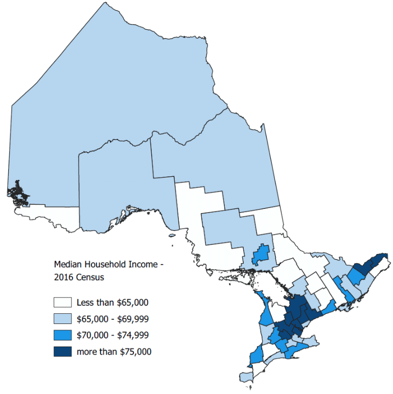 B.1 Median household income across census divisions in Ontario